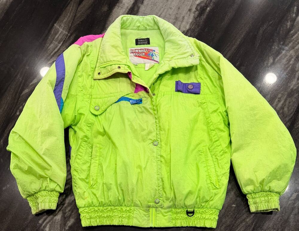 Vintage Downhill Racer Ski Jacket Women's Large Neon 80s Colorblock Thermoloft
